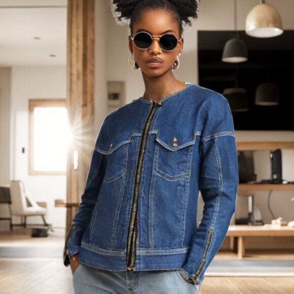 See By Chloe Front Back Zipper Detailing Blue Wash Denim Jacket Size 2 - Picture 1 of 7